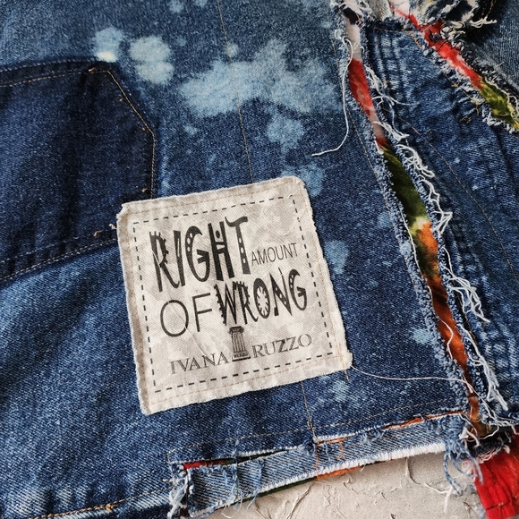 Bohemian Kimono Upcycled Vintage Denim Concept Tattoo Marilyn Monroe Patchwork - Picture 7 of 16